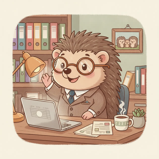 Steve the hedgehog waving from his desk